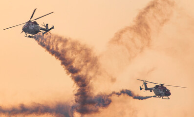 Military helicopters in action