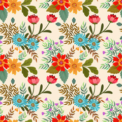 Abstract flowers seamless pattern background. Seamless flower with monochrome beige.