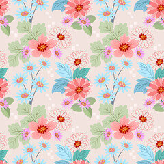 Abstract flowers seamless pattern background. Seamless flower with monochrome beige.