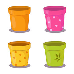 Set of empty flowers pots. Cute cartoon houseplants pots collection.
