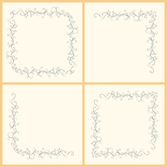 Set of vector editable square and corner frames or cards with black twisted branch. Can be repeted. Cute design for card, poster, flyer, book, cover or website.