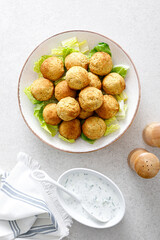 Falafel with greek yogurt sauce tzatziki, mediterranean cuisine