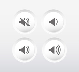 Speaker icon. Sound on. Vector illustration. Mute, volume up, and volume down. Megaphone icon set.