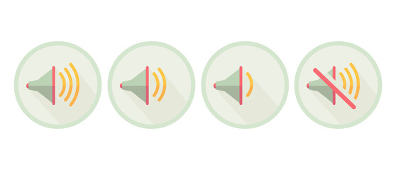 Set of Speaker icons. Sound on. Vector illustration. Volume up, and volume down.	
