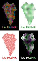 La Palma map. Collection of map of La Palma in dotted style. Borders of the island filled with rectangles for your design. Vector illustration.