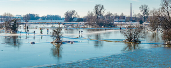 Frozen floodplains in the Netherlands during winter
