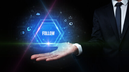 Man hand holding social inscription