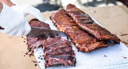 Prepared Smoked Ribs at a Cookout