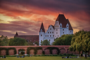 summer sunset view of the castle in ingolstadt