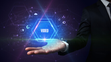 Man hand holding social inscription