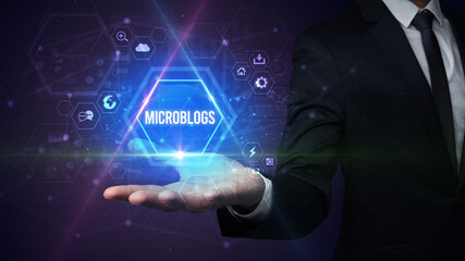 Man hand holding social inscription