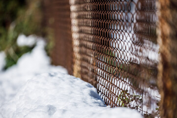snow covered fence with wire
