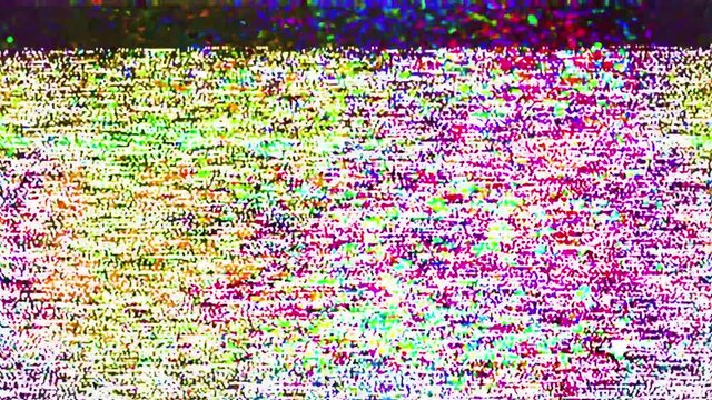 Animated generative art background of colorful glitch noise warping
