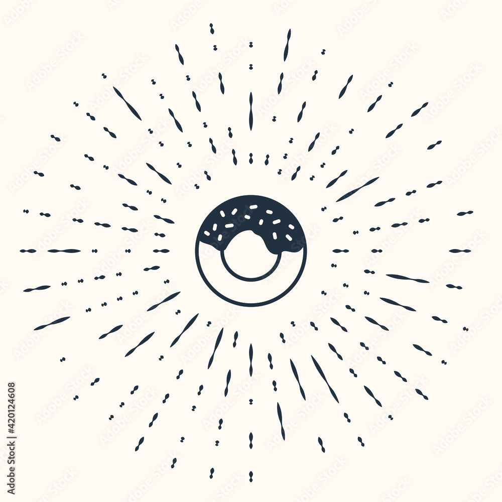 Poster grey donut with sweet glaze icon isolated on beige background. abstract circle random dots. vector