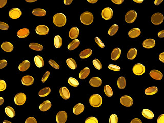 3d black background with falling golden coin. Pattern design