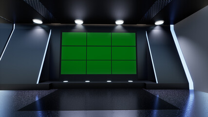 News Studio, Backdrop For TV Shows .TV On Wall.3D Virtual News Studio Background, 3d illustration	