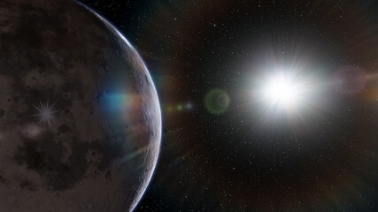 super-earth planet, realistic exoplanet, planet suitable for colonization, earth-like planet in far space, planets background 3d render