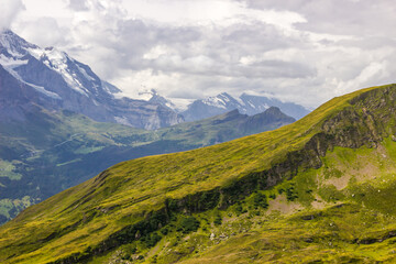 The Grindewald Valley and mountain trail in Switzerland on a sunny day