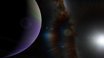 super-earth planet, realistic exoplanet, planet suitable for colonization, earth-like planet in far space, planets background 3d render