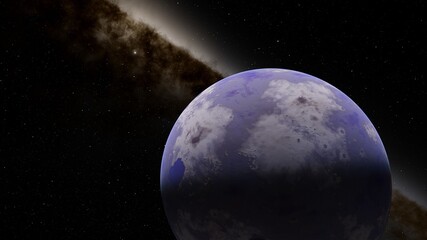 super-earth planet, realistic exoplanet, planet suitable for colonization, earth-like planet in far space, planets background 3d render