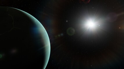 Obraz na płótnie Canvas super-earth planet, realistic exoplanet, planet suitable for colonization, earth-like planet in far space, planets background 3d render
