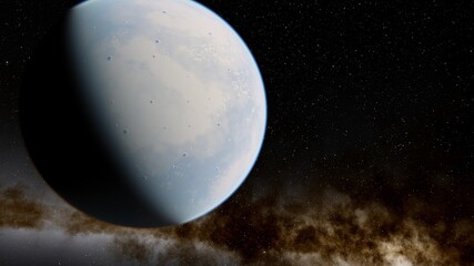 super-earth planet, realistic exoplanet, planet suitable for colonization, earth-like planet in far space, planets background 3d render