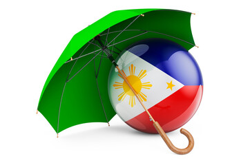 Philippines flag under umbrella. Protection and security of Philippines concept, 3D rendering