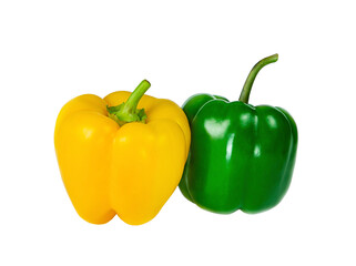 Bell peppers yellow and green isolated on white background.