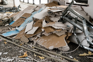 A closeup image of a garbage dump with ruined brick