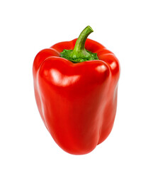 One red bell pepper isolated on a white background.