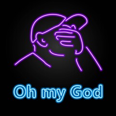 OMG neon sign, modern glowing banner design, colorful modern design trend on black background. Vector illustration.