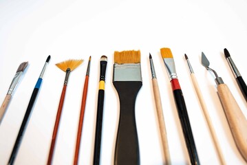 Fototapeta premium Paints and brushes, set of paint brushes isolated on the white background.