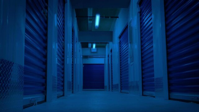 Storage Units In Dark Warehouse