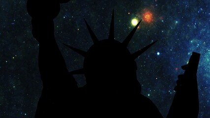 Fototapeta na wymiar Statue of liberty against Stars at night 3d illustration