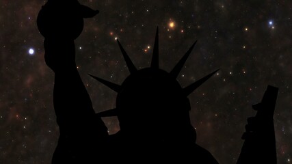 Statue of liberty against Stars at night 3d illustration
