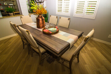 Modern Dining Room With Wooden Table & High Back Chairs