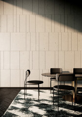 modern interior background, beige room mock up with black table, home office design, 3D render, 3D illustration