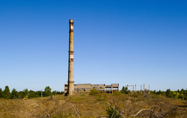 Chyhyryn Nuclear Power Plant. The building of the abandoned Ukrainian nuclear power plant Chigirinskaya. The ruins of buildings and structures. © Deniz