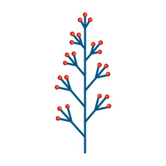 Simple minimalistic blue-green branch with red berries. Floral collection of elegant plants for seasonal decoration . Stylized icons of botany. Stock vector illustration in flat style isolated on