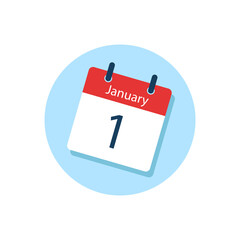 White daily calendar Icon 1 January in a Flat Design style. Easy to edit Isolated vector Illustration.