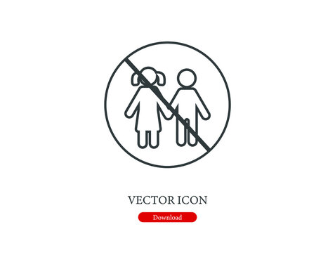 No Children Vector Icon.  Editable Stroke. Linear Style Sign For Use On Web Design And Mobile Apps, Logo. Symbol Illustration. Pixel Vector Graphics - Vector