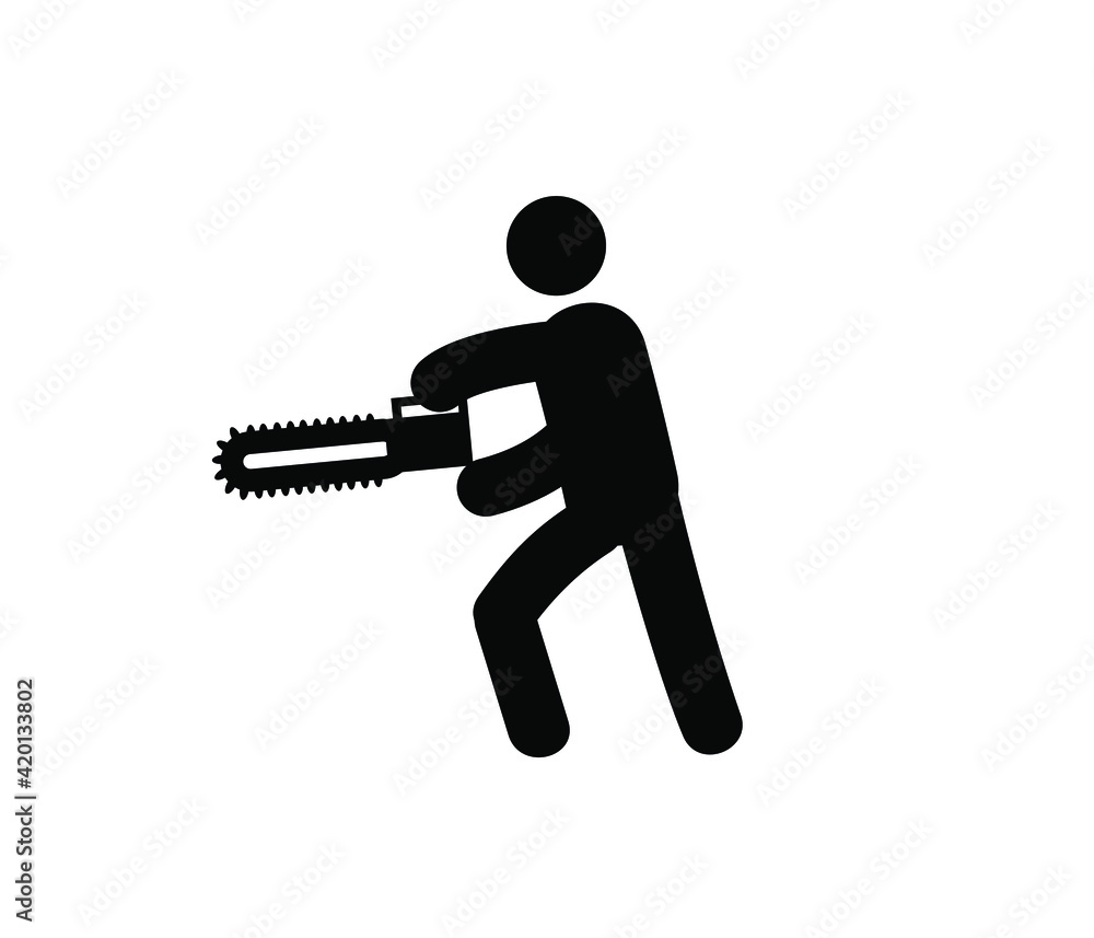 Poster man and saw vector icon. editable stroke. linear style sign for use on web design and mobile apps, l