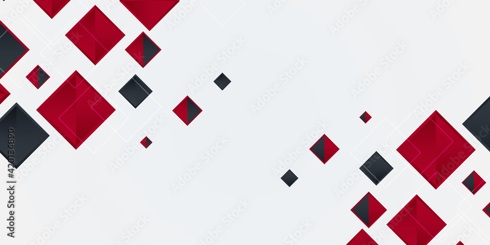 Poster black and red squares tech web banner on white background