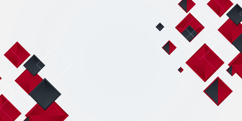 Black and red squares tech web banner on white background