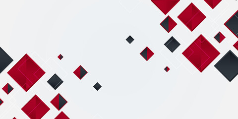 Black and red squares tech web banner on white background