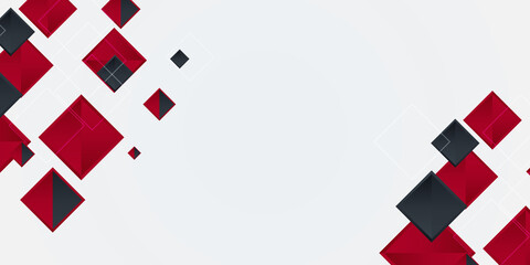 Black and red squares tech web banner on white background