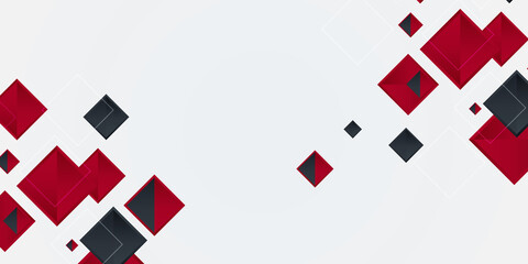 Black and red squares tech web banner on white background