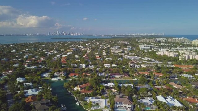 aerial drone view of Key Biscayne with Miami in the back