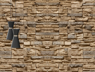 horizontal dark stone brick wall modern interior decoration empty room and modern lamp