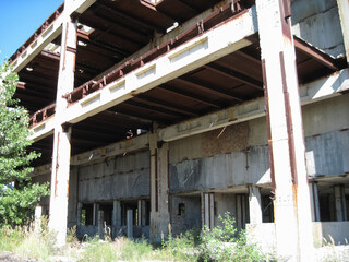 Chyhyryn Nuclear Power Plant. The building of the abandoned Ukrainian nuclear power plant Chigirinskaya. The ruins of buildings and structures. © Deniz